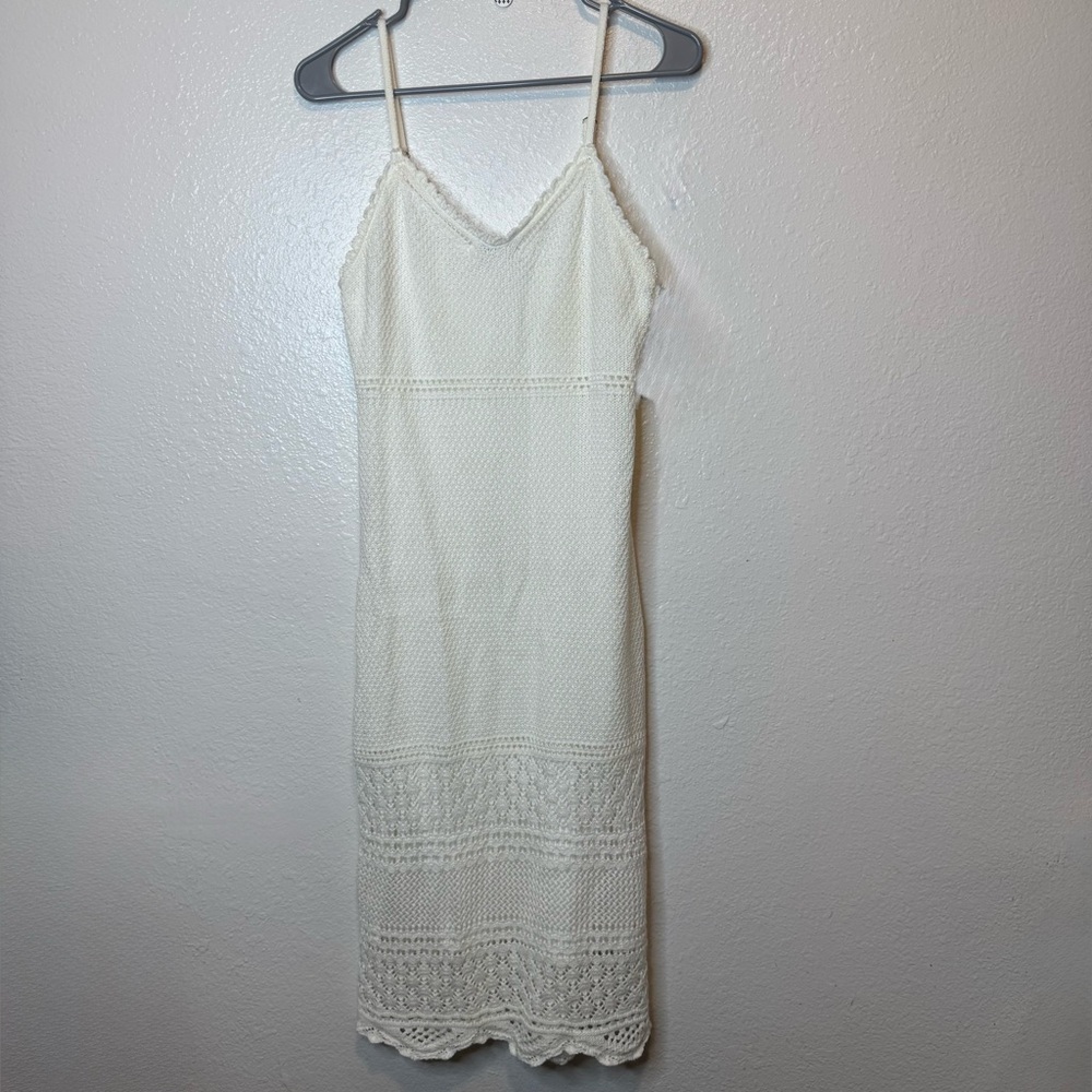 Freshman 1996 Ivory Crochet Knit Boho Midi Spaghetti Strap Dress Size Small